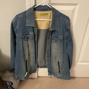 193. EUC Vintage Sigrid Olsen Jean Jacket w/zipper closure & pockets, Sz 1XL/2XL